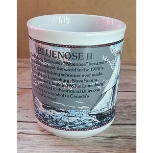Bluenose II Schooner Nova Scotia White & Blue Mug Made In England A20
